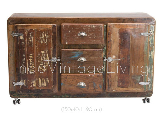 Vintage Sideboard, Sideboard With Wheels, Industrial, Boat Wood, Sideboard with Drawers von Indo Vintage Living