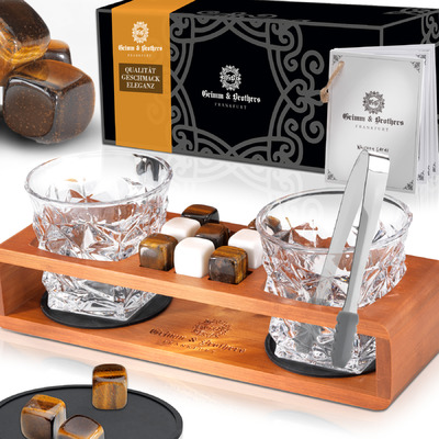 Whisky Gläser Set mit Jade Steinen und Bambus Gestell von Grimm&Brothers