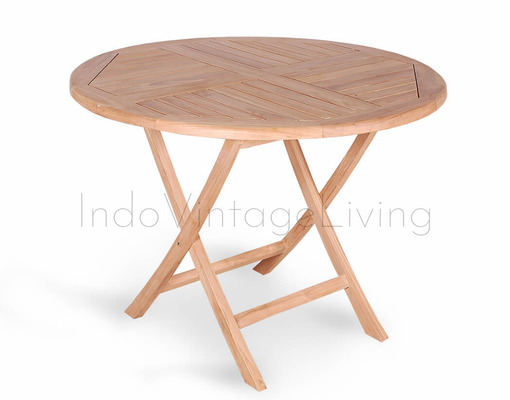 Round Teak Folding Tables, Garden Table, Round Table von Indo Vintage Living