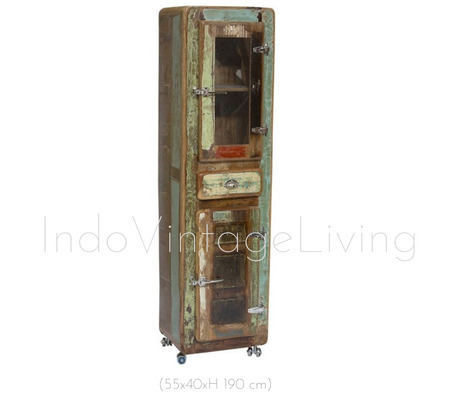 Storage Cabinet With Metal Wheels, Cabinet, Living Room Cabinet, Industrial Boat Wood von Indo Vintage Living