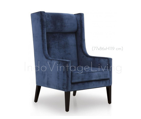 Wing Armchair, Sofa, Restaurant Décor, Blue von Indo Vintage Living