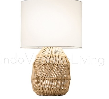 Rattan Table Lamp With Shade, Table Lamp von Indo Vintage Living