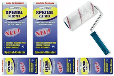 Kleister-Set: 5 Packungen Spezial Kleister 200g + Kleisterroller 18cm zum Tapezieren schwerer Tapeten wie Rauhfaser und Vinyltapeten von 1A Malerwerkzeuge