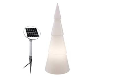 8 seasons design Shining Tree 3D Solar LED Weihnachtsbaum rund (75 cm, weiß) inkl. Solarmodul und LED-Leuchtmittel in warmweiß, beleuchteter Tannebaum, Weihnachts-Deko, Winter-Deko, für außen + innen von 8 seasons