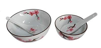 AAF Nommel – Matcha Reisschale 2 er Set Soba Bowl Sakura – Kirschblüte ø 15 cm und ø 11 cm mit Reislöffel Nr. 779 von AAF Nommel