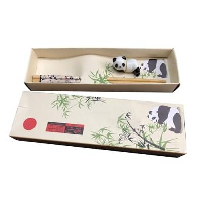 Essstäbchen Panda Bär Chopsticks Geschenkset 1 Paar aus Holz in Bambus Grün mit Ablagebank von AAF Nommel