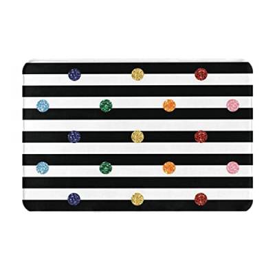 AAPIKA Flanell-Fußmatte, gestreift, Regenbogenfarben, gestreift, schwarz und weiß, rutschfest, 60 x 40 cm, langlebig, leicht zu reinigen von AAPIKA
