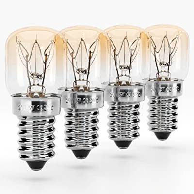 greate. Backofenlampe E14 15W - 4er Pack Ofenlampe bis 300 Grad hitzebeständig für Backofen, Grillöfen, Salzlampe, Mikrowelle - Glühbirne Backofen mit T22 Kapsel, 75 Lumen & 2700K - Ofen Lampe von greate.