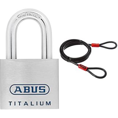 ABUS Titalium Vorhängeschloss 96TI/50 - ABUS-Sicherheitslevel 8 - Silber & Schlaufenkabel Cobra 10/200 - Stahlseil mit Kunststoff ummantelt - 2 m lang, 10 mm stark - Schwarz, Black, 200 cm von ABUS