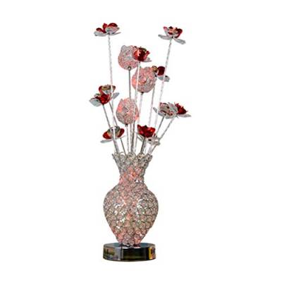 ACMHNC Tischlampe Schlafzimmer Rosen, Modern LED Nachttischlampe 3 Farbwechsel Kristall Tischleuchte Wohnzimmer Hotel Hochzeit Dekorative Stehlampe Aluminium Vase Lampe,Rot Silber von ACMHNC