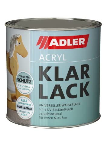 ADLER Acryl Klarlack Glänzend 750 ml - Acryllack mit Grundierwirkung, Grund- und Decklack für innen und außen - Wetterfester Lack für Holz, Metall & Kunststoff von ADLER