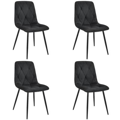 AKORD | Esszimmerstühle mit Samt 4er Set | Gepolsterter Stuhl aus Velours | Gesteppter Esszimmerstuhl | Esstisch mit Stahlbeinen | Sessel Wohnzimmer | Samtstuhl | Belastbarkeit: 125 kg | Schwarz von AKORD