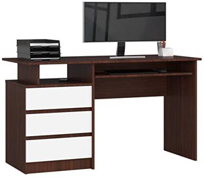 PC-Schreibtisch CLP 135 mit Tastaturablage | Office Desk | Computertisch | Bürotisch mit Tastaturablage | 3 Schubladen, 1 Ablagefach, B135 x H77 x T60 cm, 45 kg | Wenge/Weiß von AKORD