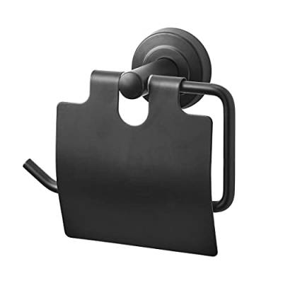 AMARE Toilettenpapierrollenhalter mit Abdeckklappe schwarz, Edelstahl, Standard von AMARE