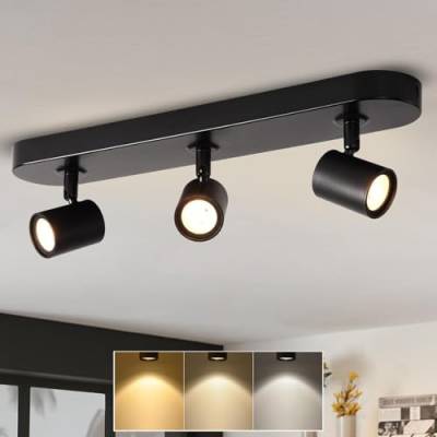 ANWIO Deckenstrahler 3 Flammig Schwarz, Dimmbar LED Deckenleuchte Strahler Schwenkbar GU10, Deckenlampe Drehbar, Modern Deckenspots für Küche, Schlafzimmer, Wohnzimmer, mit Leuchtmittel (EUCS-LG11A) von ANWIO