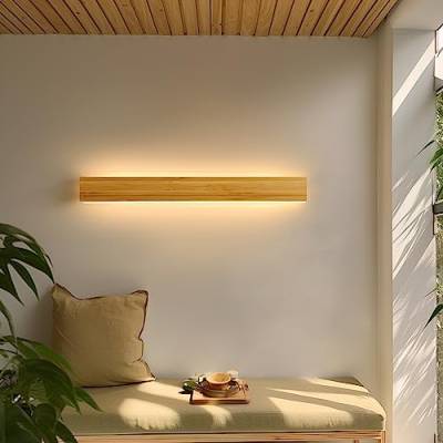 LED Wandleuchte Innen Holz Wandlampe Bambus Holz Lange Wandleuchte 24W WarmWeiß 3000k Lampe Holz Modern Wandbeleuchtung Für Schlafzimmer Wohnzimmer Flur Treppenhaus Innenbeleuchtung Nachtlampe,80cm von AOEH