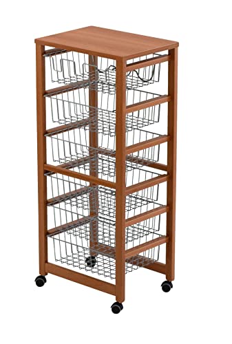 Arredamenti Italia Gustavo Wooden Kitchen Trolley with 6 Baskets Cherry Finish AR-It The Heart of Wood von Arredamenti Italia