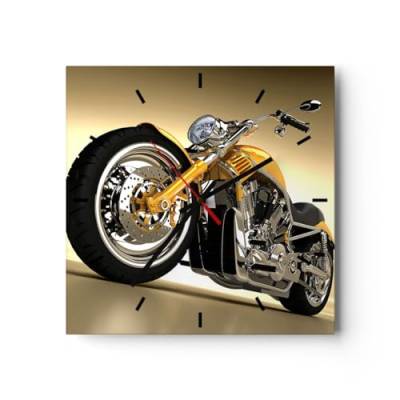 Modern Wanduhr Motorrad Chrom Rad 40x40cm Quadrat Groß Wand Uhr Glas Analog Zimmeruhren Küche Büro Wohnzimmer Glasuhr Wall Clock Dekoration Design Wanddekoration Küchenuhr C3AC40x40-0168 von ARTTOR