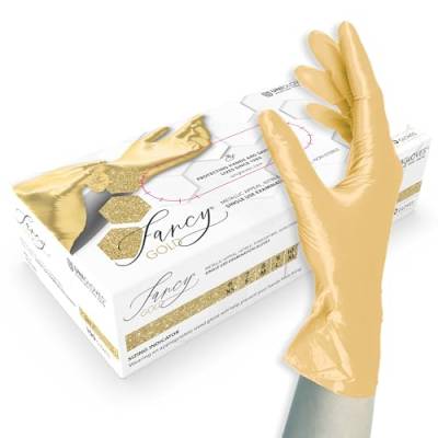 ASKON Unigloves Nitrilhandschuhe Unigloves FANCY Gold - glänzend gold - Einweghandschuhe unsteril, latexfrei, puderfrei - Lebensmittelecht • Schutz vor Viren, Pilzen und Bakterien (M (7-8)) von ASKON