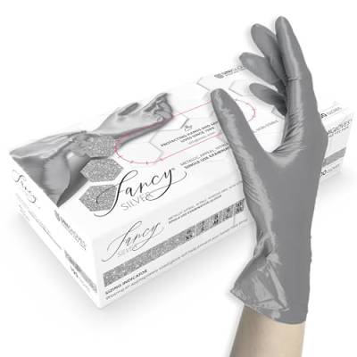 ASKON Unigloves Nitrilhandschuhe Unigloves FANCY Silver - glänzend silber - Einweghandschuhe unsteril, latexfrei, puderfrei - Lebensmittelecht • Schutz vor Viren, Pilzen und Bakterien (S (6-7)) von ASKON