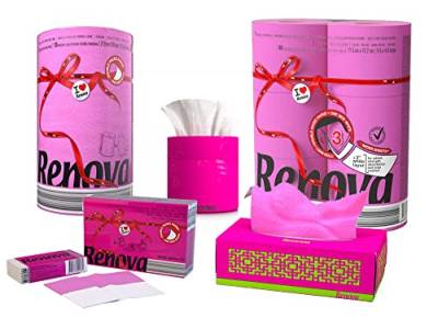 Multipack - Pink-Set - 5tlg - pinkes Toilettenpapier - pinke Küchenrolle - pinke Taschentücher - Taschentücherbox - pinke Zupfbox - luxuriös, weiche und originelle von ASKON