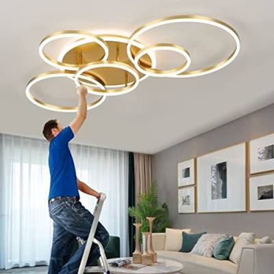 LED Deckenleuchte Moderne Wohnzimmer Lampe Golden Kreative Ring Design Acryl Deckenlampe Innenbeleuchtung Deckenlicht Schlafzimmer Esszimmer Küche Dimmbare Dekorative Kronleuchter Mit Fernbedienung von AUCF