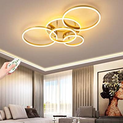LED Deckenleuchte Moderne Wohnzimmer Lampe Golden Kreative Ring Design Acryl Deckenlampe Innenbeleuchtung Deckenlicht Schlafzimmer Esszimmer Küche Dimmbare Dekorative Kronleuchter Mit Fernbedienung von AUCF