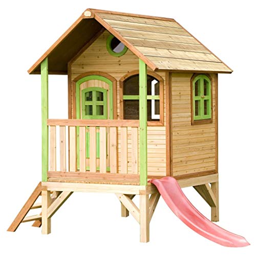 AXI Spielhaus Tom mit roter Rutsche | Stelzenhaus in Braun & Grün aus FSC Holz für Kinder | Spielturm für den Garten von AXI