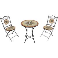 Amélie Bistroset 3-teilig mit Mosaik Design Windrose Mehrfarbig Bistrotisch mit 2 Stühlen Bistro Gartenmöbel Set für Garten / Balkon / Terrasse von AXI