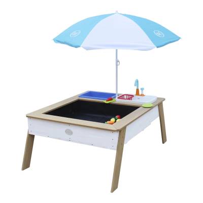 Axi Sand und Wassertisch Linda Braun Weiß mit Sonnenschirm Blau Weiß von AXI