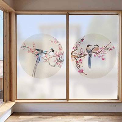 Fenster-Sichtschutzfolie, Motiv: Vögel, Blumen, statisch, haftend, Frost, UV-blockierend, Hitzeregulierung, für Zuhause/Büro, 55 x 110 cm von Acmore