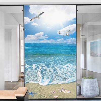 Meereslandschaft Dekoration Privatsphäre Fensterfolie Milchglas Fensterfolie Wärmekontrolle Glasaufkleber für Home Office B 35,4 x H 78,7 (90 x 200 cm) von Acmore