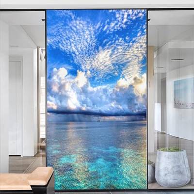 Meereslandschaft Muster Privatsphäre Fensterfolie Milchglas Fensterfolie Wärmekontrolle Glasaufkleber für Zuhause Büro B 16,5 x H 55,1 (42 x 140 cm) von Acmore
