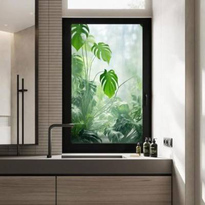 Statisch haftende Sichtschutz-Fensterfolie, grüne Pflanze, dekorative Fensterfolie, mattiert, klebstofffrei, Glasfensteraufkleber für Heimdekoration, 88 x 125 cm (B x H) von Acmore