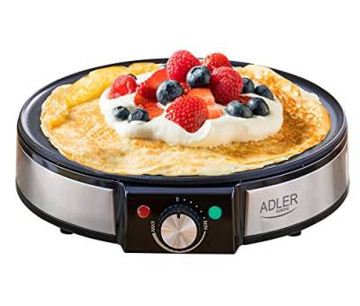 ADLER AD3058 Crêpes und Pfannkuchen Maker – Elektrische Antihaft-Heizplatte mit Erhöhten Kanten für Weniger Abfall – Einstellbare Temperatur – Holzverteiler und Pfannenwender im Lieferumfang Enthalten von ADLER