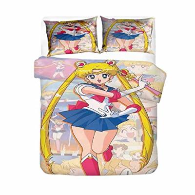 Sailor Moon Bettwäsche Set Für Kinder - Kinderbettwäsche 135x200 Mädchen - Anime Bettwäsche - Kissenbezug 80x80 + Bettbezug (A04,135x200cm+80x80cmx1) von Agmdno