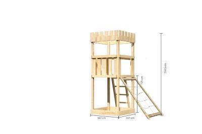 Akubi Kinderspielturm Ritterburg Löwenherz mit Netzrampe naturbelassen inkl. gratis Akubi Farbsystem & Kuscheltier von Karibu