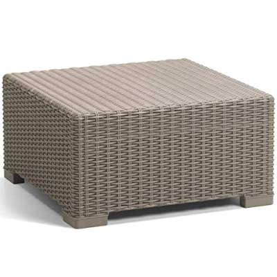 Allibert by Keter California Gartentisch aus Kunststoff, Beistelltisch für Garten, Terrasse & Balkon, runde Rattanoptik, quadratisch, cappuccino, 68 x 68 x 35 cm von Allibert