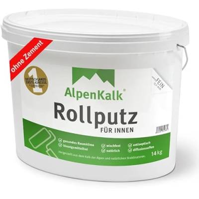 AlpenKalk® Rollputz extraFEIN | 0,3mm Körnung | Hohe Deckkraft & schnell verarbeitungsfertig | Roll- und Streichputz für innen | Ideal für Heimwerker | 14 kg für ca. 60 m² von AlpenKalk