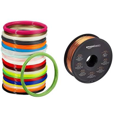 Amazon Basics 3D-Drucker-Filament aus PLA-Kunststoff, 1,75 mm, 22, 1,25 kg & 3D-Drucker-Filament aus SILK-PLA-Kunststoff, 1,75 mm, 1-kg-Spule, kupferfarben von Amazon Basics