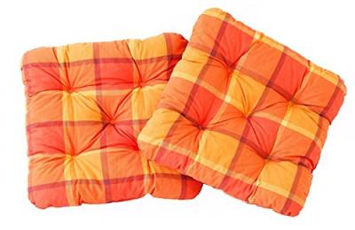 Ambientehome 2er Set Sitzkissen Sessel Evje, kariert orange, ca 50 x 50 x 8 cm, Polsterauflage von Ambientehome