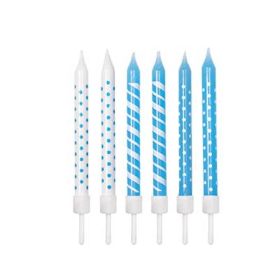 Anniversary House AHC195 Geburtstagskerzen mit Halter, 7,5 cm, Hellblau, gepunktet und gestreift, 12 Stück, 7.5 centimeters von Anniversary House