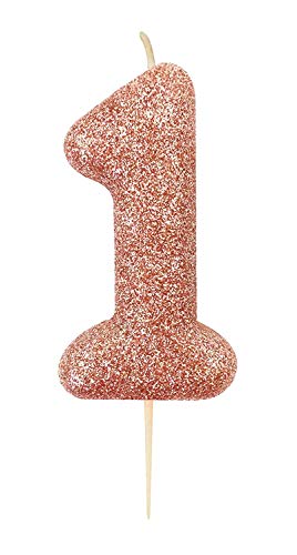 Anniversary House Metallic Rose Gold Glitzer Kerze Zahl 1 1. Geburtstag Tortenaufsatz 7 cm AHC50/1 von Anniversary House