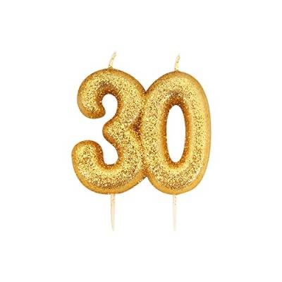 Anniversary House Metallic Gold Glitzer Kerze Zahl 30 30 Geburtstag Tortenaufsatz 7 cm AHC205 von Anniversary House