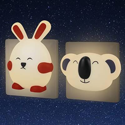 Annmore Nachtlicht Kinder Steckdose mit Dämmerungssensor LED Steckdosenlicht Hase Koalabär Stilllicht Babyzimmer Deko Einchlafhilfe von Annmore