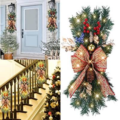 Türkranz Weihnachten Led Christmas Adventskranz 45cm, vorbeleuchteten Treppenhaus-Weihnachtskränze für die Haustür, Feiertagswand, hängende Deko Weihnachten Weihnachtskranz Haustür (Green, One Size) von Aoklidil