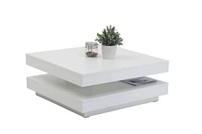 Apollo Couchtisch Wohnzimmertisch Andy, Quadratisch, Holzwerkstoff, Tischplatte drehbar 360°, Weiß, 67x67x35cm von Apollo