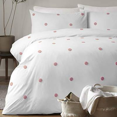 Appletree Dot Garden Bettbezug-Set, 100% Baumwolle, Weiß mit rosa Punkten, Doppelbett von Appletree