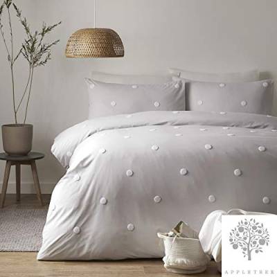 Appletree Dot Garden Bettbezug-Set, 100% Baumwolle, silberfarben mit weißen Punkten, Einzelbett von Appletree