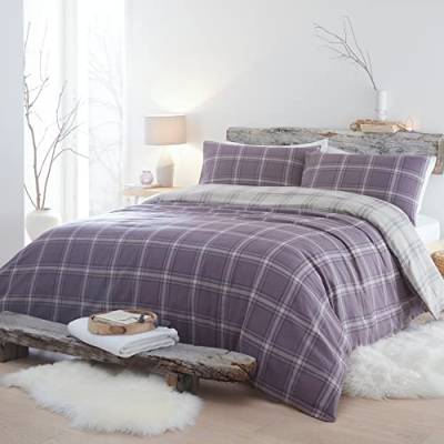 Appletree Hygge – Aviemore Check – 100% gebürstete Baumwolle Bettbezug Set – Einzelbett Größe in Heather von Appletree